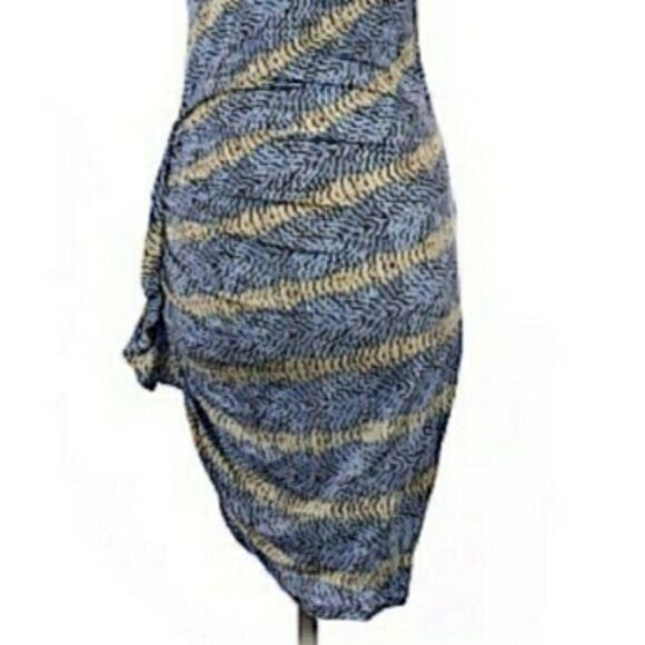 BCBGMaxAzria Casual Jersey Knit Mini Ruched Asymmetrical Hem Dress Striped Sz M - Picture 8 of 8